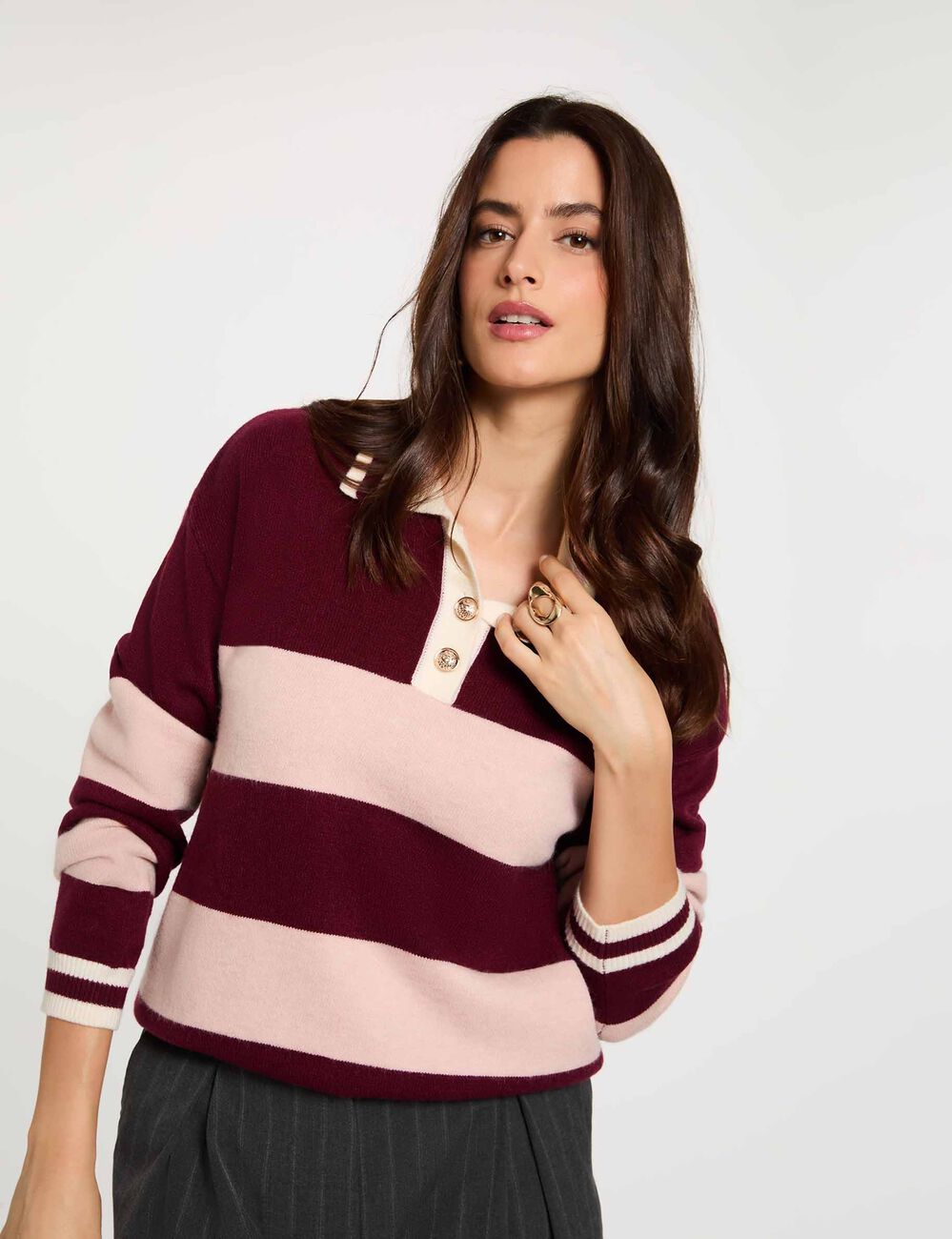 Jersey con cuello vuelto burdeos mujer