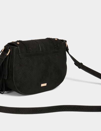 Bolso efecto cocodrilo flecos negro mujer