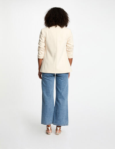 Chaqueta corta cuello chal marfil mujer
