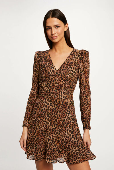 Vestido entallado estampado de leopardo multicolor mujer