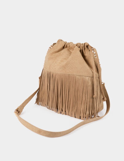 Bolso bombonera de antelina beige mujer