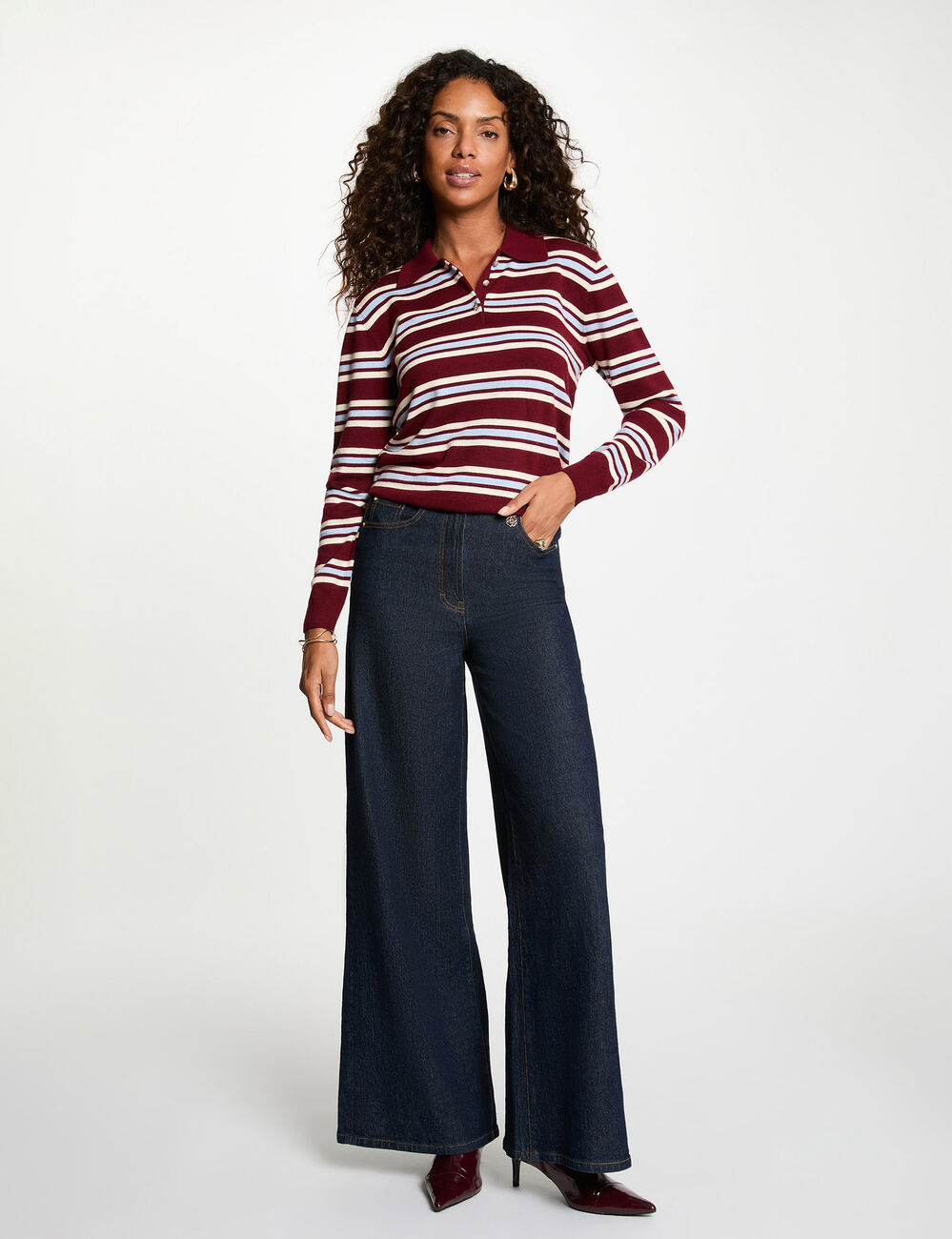 Jersey con cuello vuelto burdeos mujer