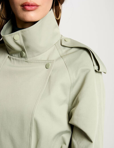 Gabardina corta holgada verde claro mujer