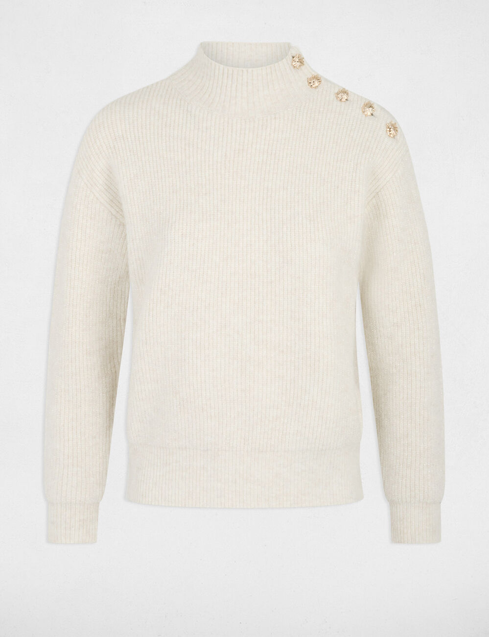 Jersey de cuello alto marfil mujer
