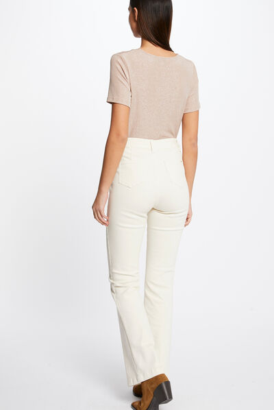 Pantalón recto con pinzas marfil mujer