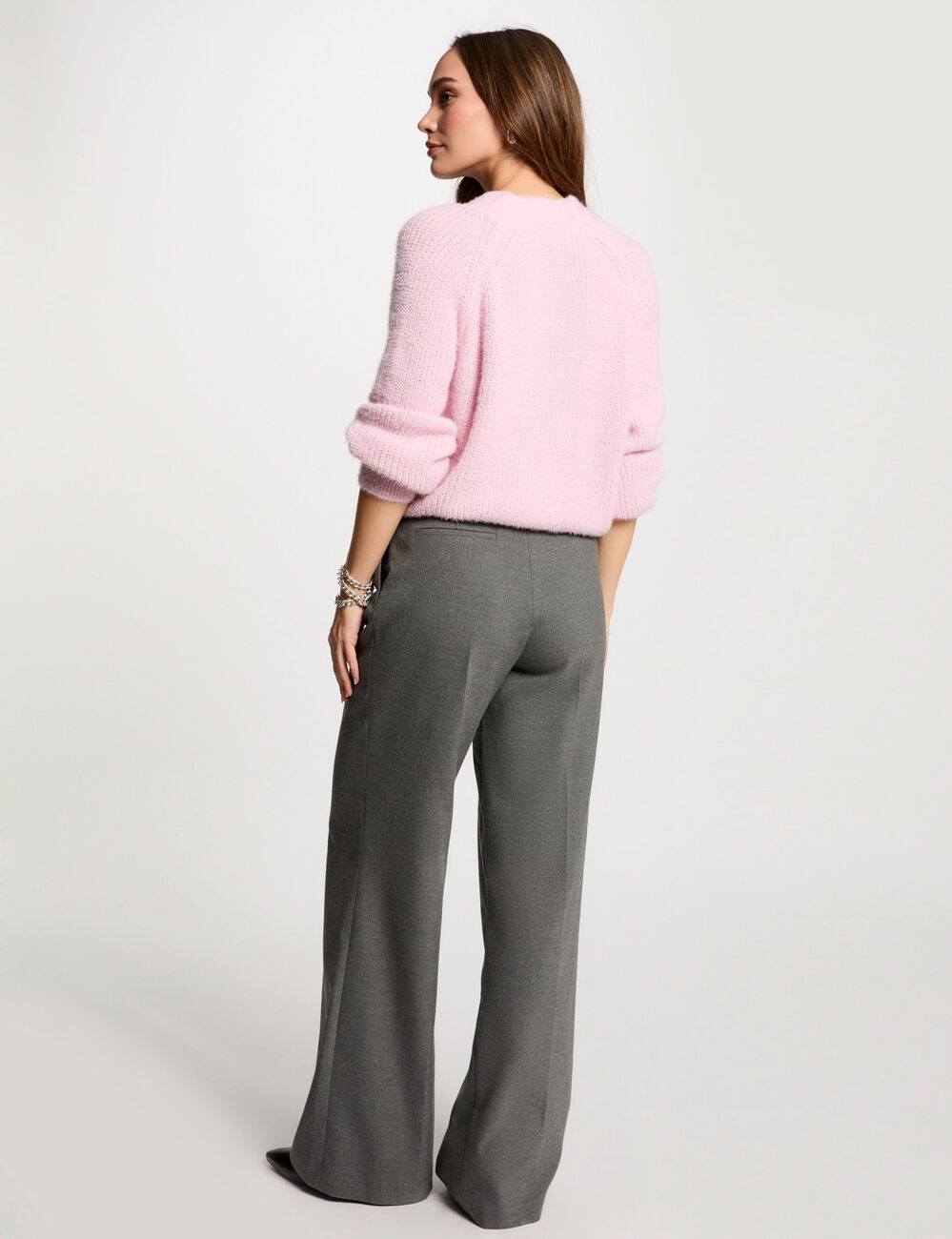 Cárdigan manga larga rosa pastel mujer