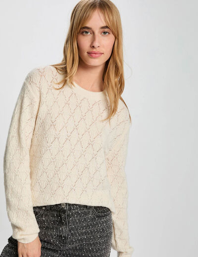 Jersey cuello redondo fantas&iacute;a marfil mujer