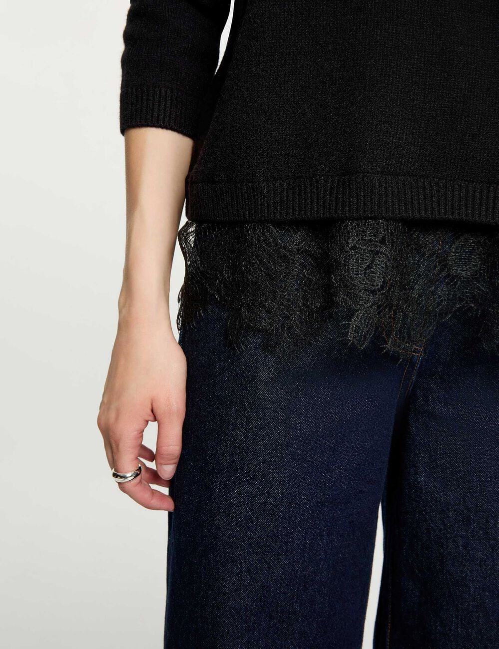 Jersey cuello redondo negro mujer