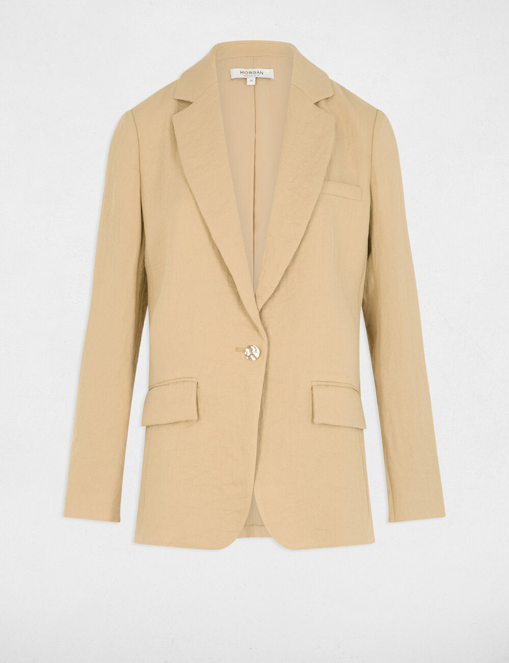 Chaqueta corta holgada beige mujer