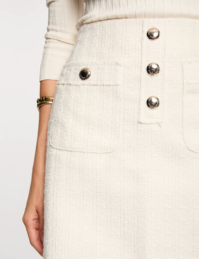 Falda corta de tweed marfil mujer