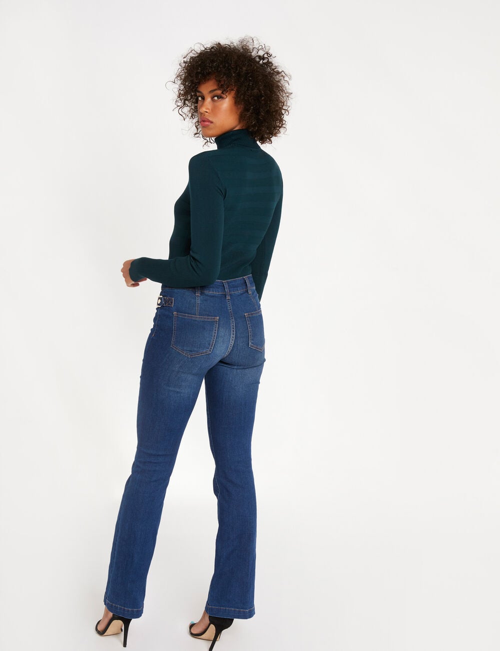 Jersey de cuello alto ajustado verde mujer