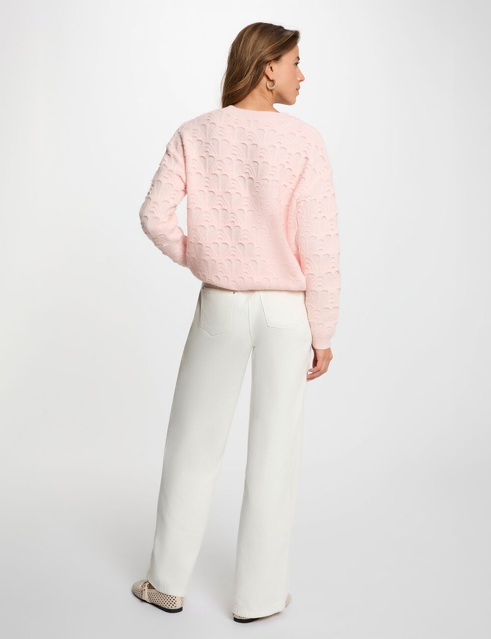 Jersey cuello redondo fantas&iacute;a rosa claro mujer