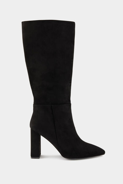 Botas con tacones y puntera fina negro mujer