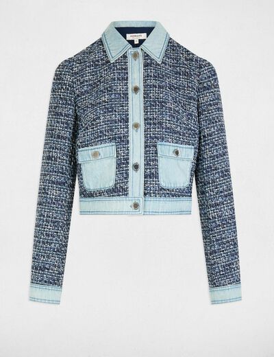 Chaqueta corta tweed multicolor mujer