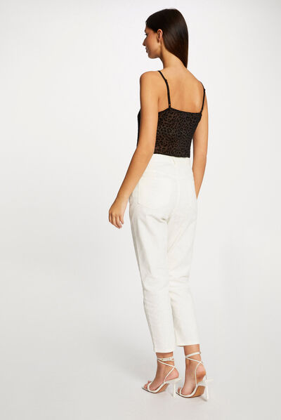 Top de encaje estampado animal negro mujer