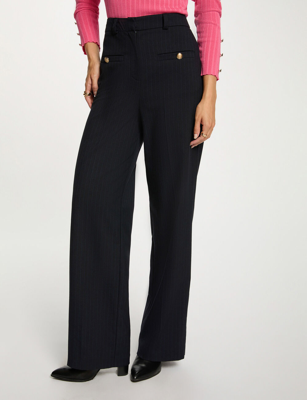 Pantal&oacute;n recto de tiro alto azul marino mujer