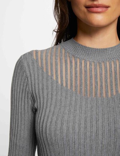 Jersey manga larga con cuello alto gris moyen mujer