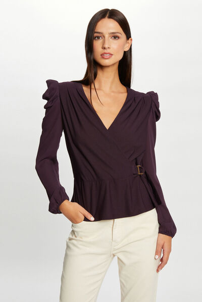 Camiseta manga larga con hebilla violeta oscuro mujer