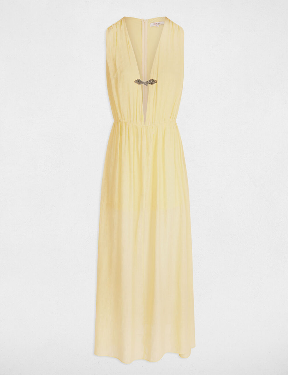 Vestido largo recto amarillo pastel mujer