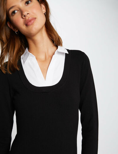 Jersey manga larga con doble cuello negro mujer