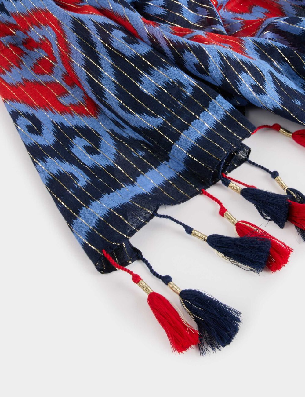 Fular estampado con pompones multicolor mujer