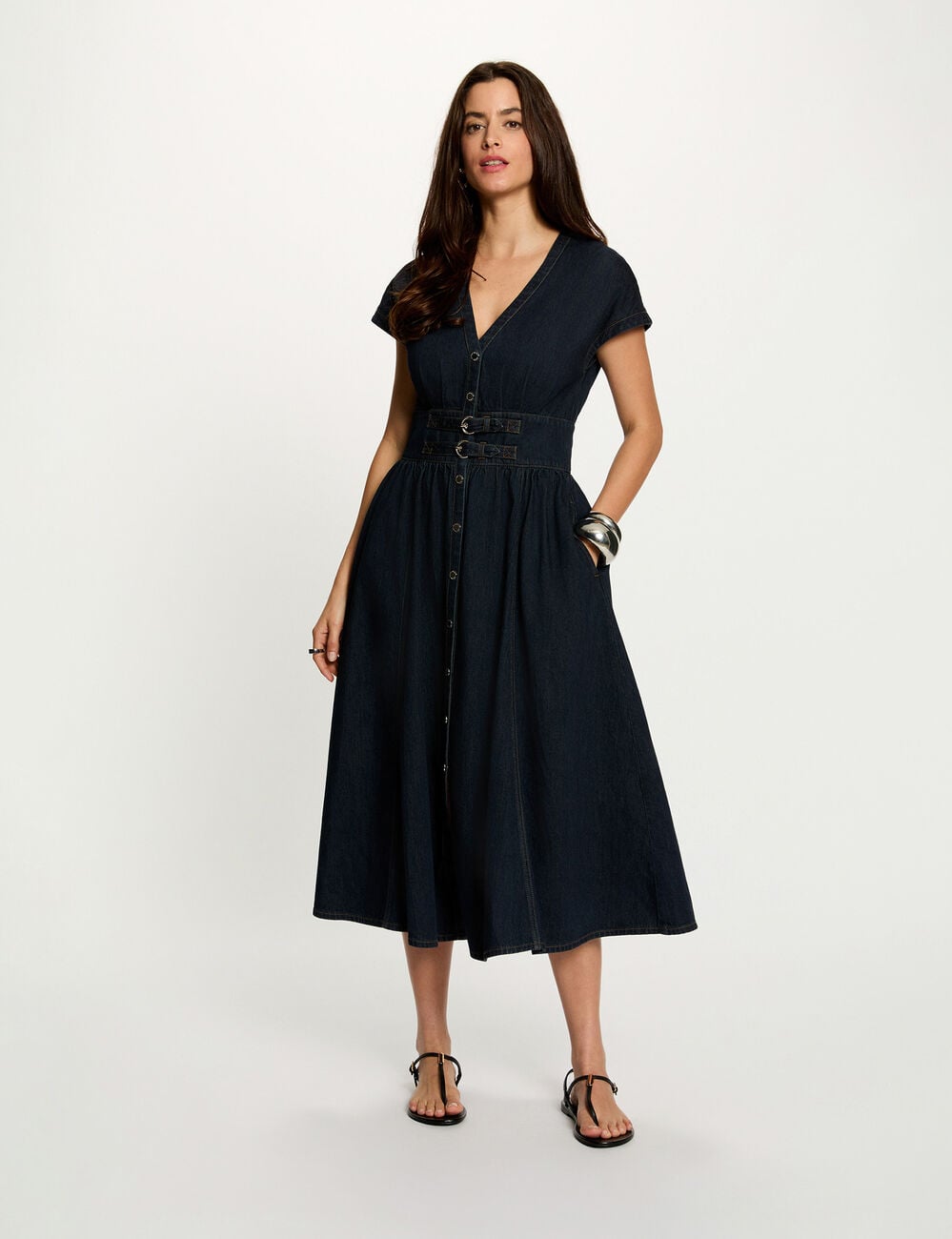 Vestido midi de mezclilla azul mujer
