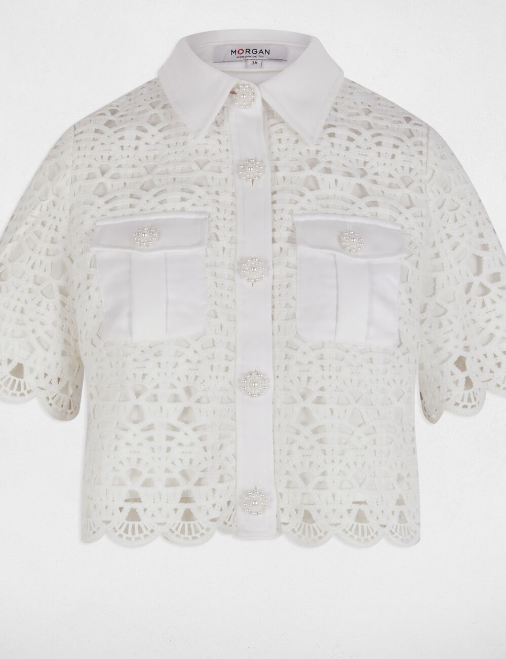 Camisa manga corta blanco mujer