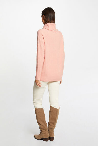 Jersey manga larga con cuello de tortuga corail mujer