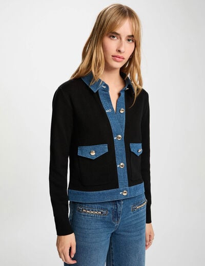 C&aacute;rdigan cuello solapa y rayas negro mujer