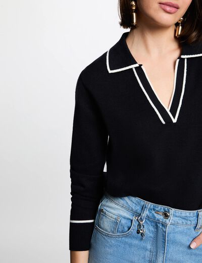 Jersey cuello polo azul marino mujer