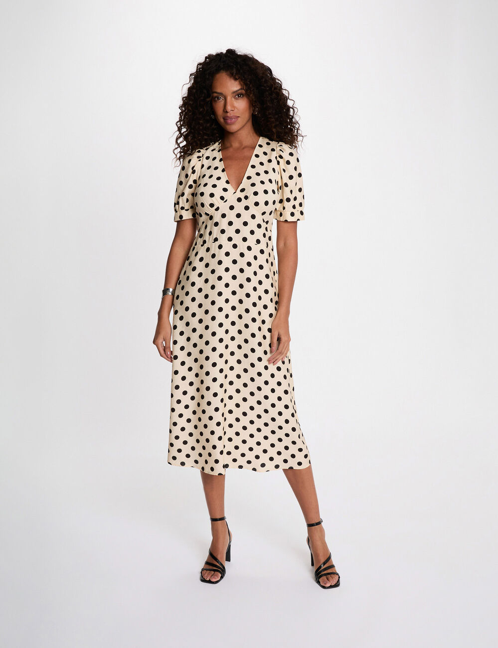Vestido midi con mangas abullonadas multicolor mujer