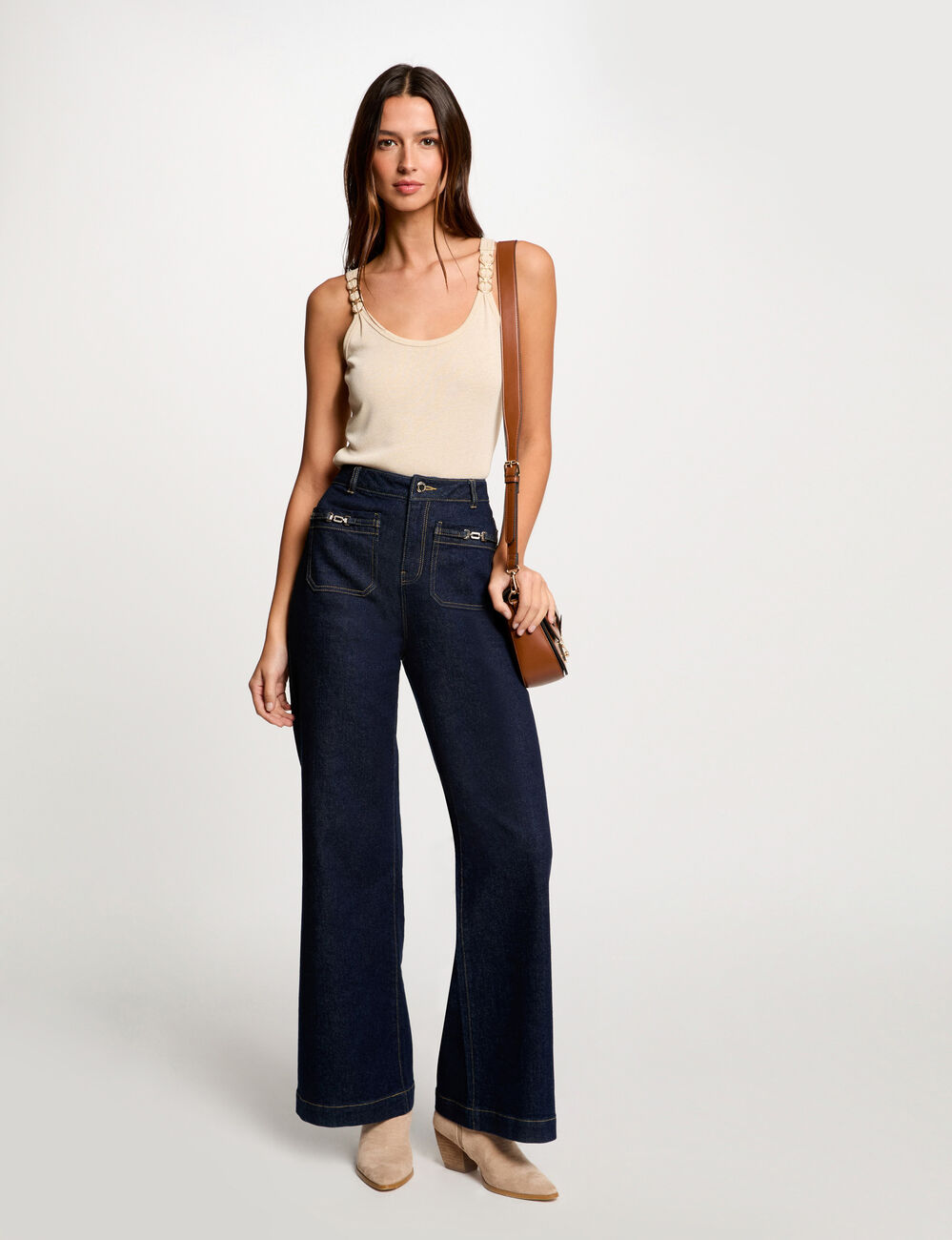 Top con tirantes finos marfil mujer