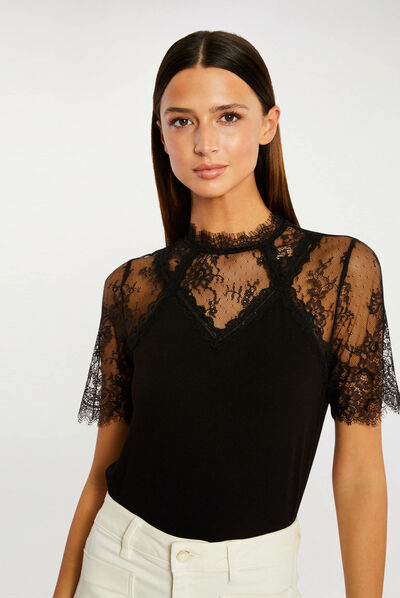 Camiseta de manga corta negro mujer