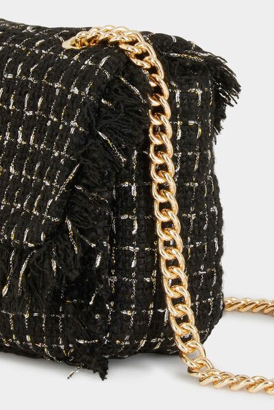 Bolso cartera de mano con flecos negro mujer