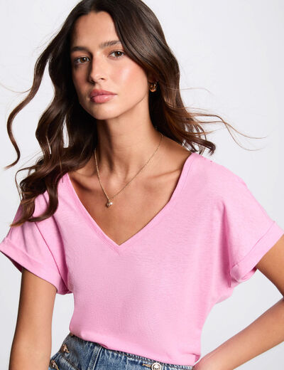 Camiseta manga corta rosa mujer