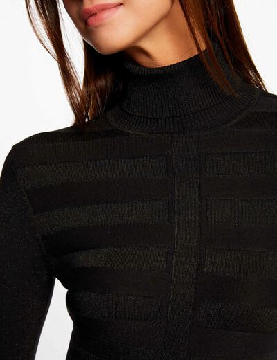 Jersey manga larga con cuello de tortuga negro mujer