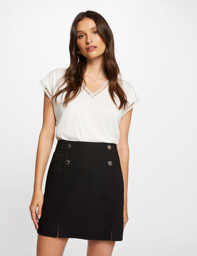 Falda corta con botones negro mujer