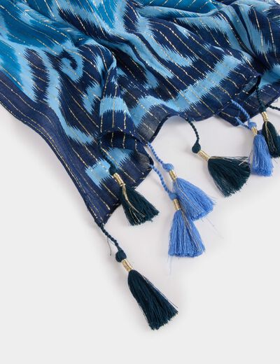 Fular estampado con pompones azul mujer