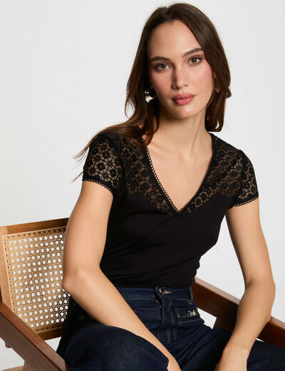 Camiseta de manga corta negro mujer
