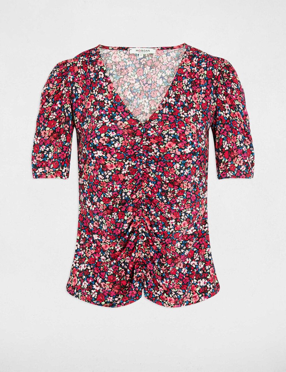 Camiseta ajustada cuello v multicolor mujer