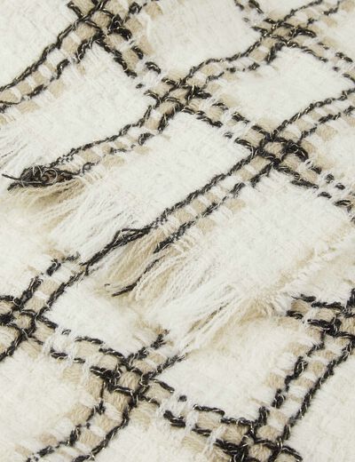 Bufanda con estampado de cuadros beige mujer