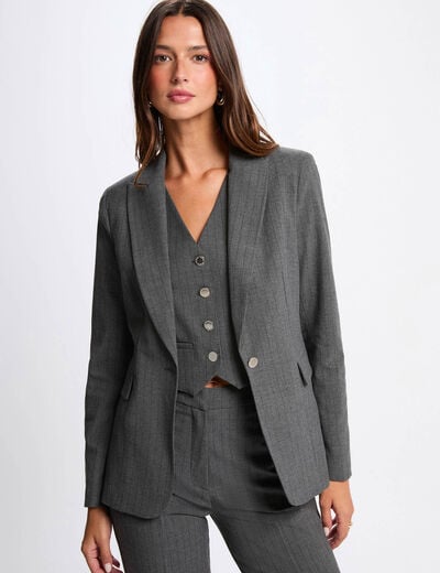 Blazer ajustado de rayas gris moyen mujer
