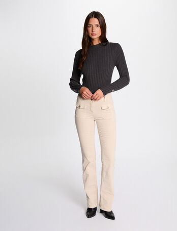 Pantal&oacute;n ajustado terciopelo marfil mujer