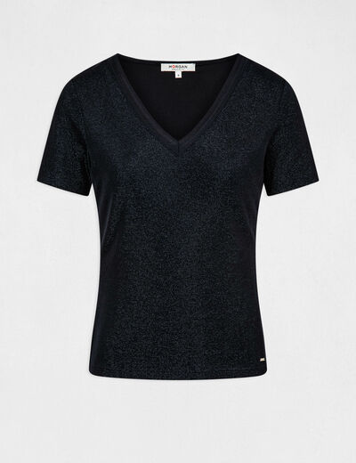 Camiseta manga corta con escote en V azul marino mujer