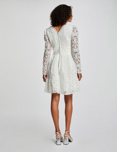 Vestido acampanado encaje blanco mujer