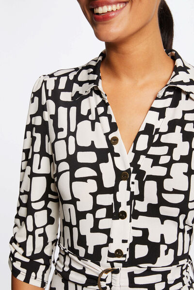 Vestido largo acampanado estampado crudo mujer