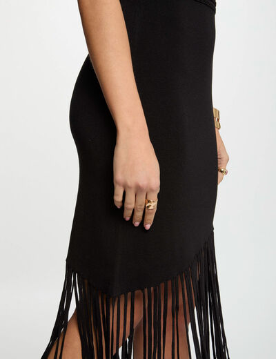 Vestido punto corto ajustado negro mujer