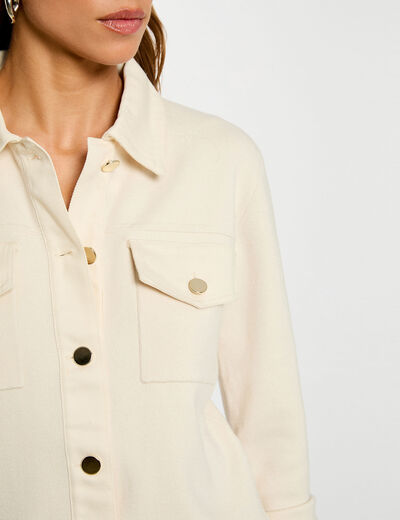 Jersey corto con cuello vuelto marfil mujer
