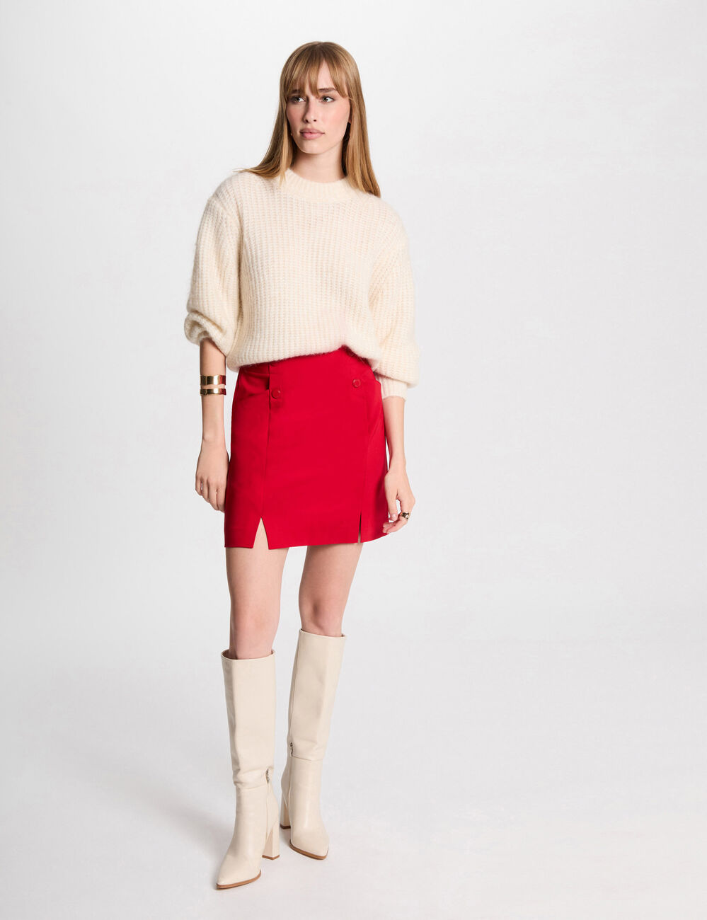 Falda corta con botones rojo mujer