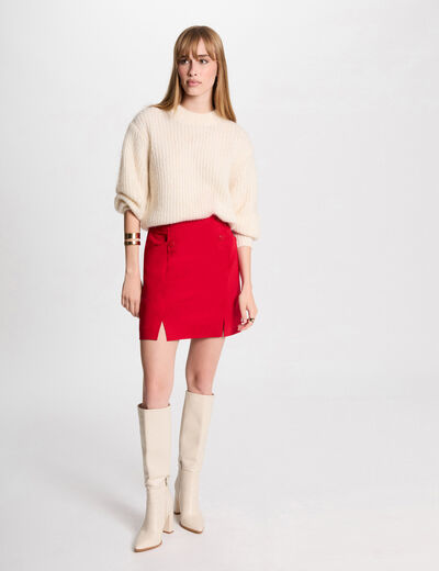Falda corta con botones rojo mujer